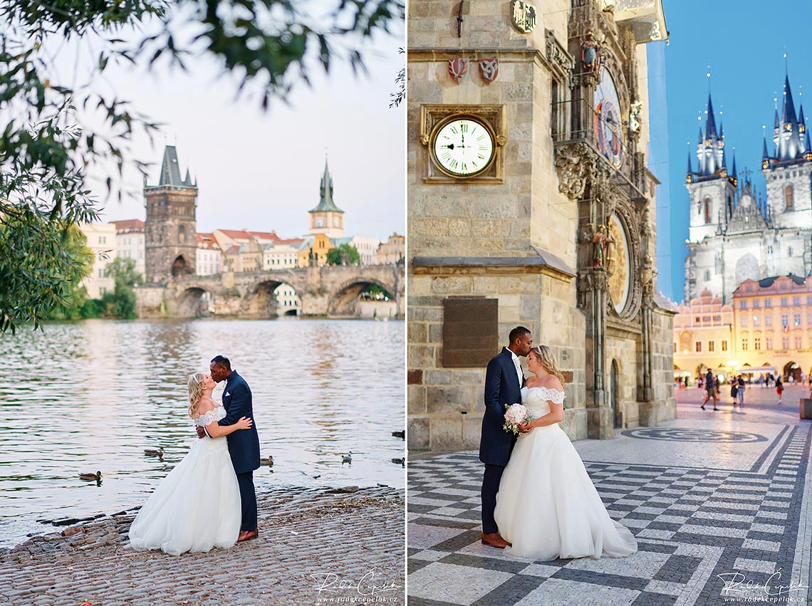 Svatební foto ženicha a nevěsty v Praze
