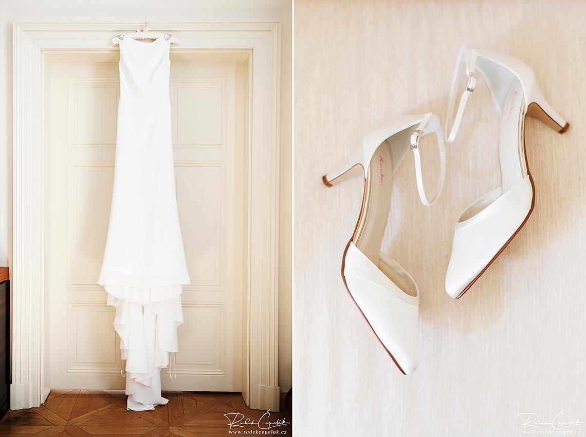 svatební šaty Pronovias a boty nevěsty