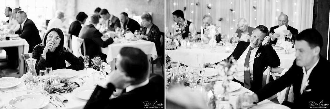 černobílé svatební fotografie z hostiny