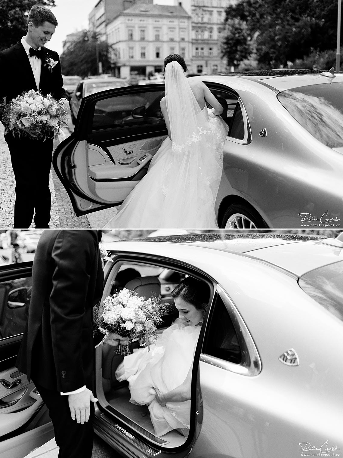 nevěsta a ženich odjíždějí na svatbu