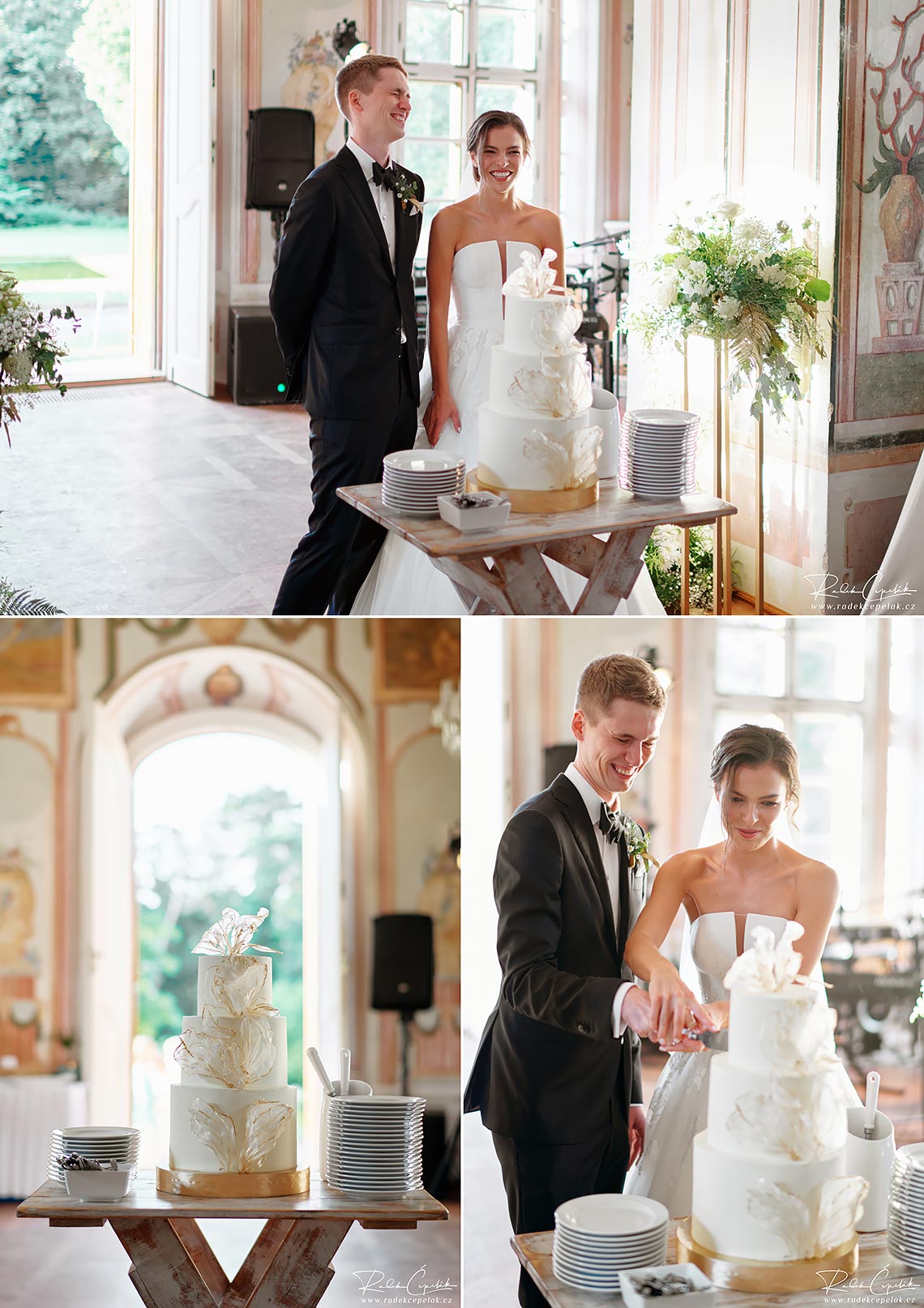 nevěsta a ženich krájení dortu