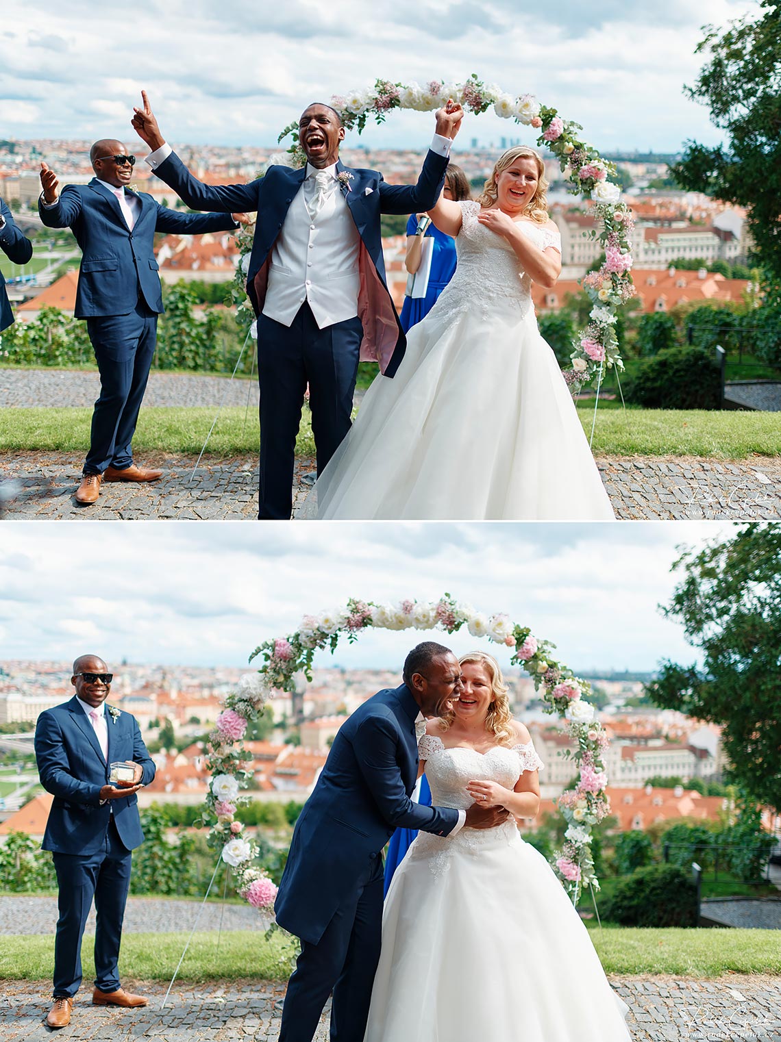 šťastní novomanželé po svatebním obřadu ve Villa Richter