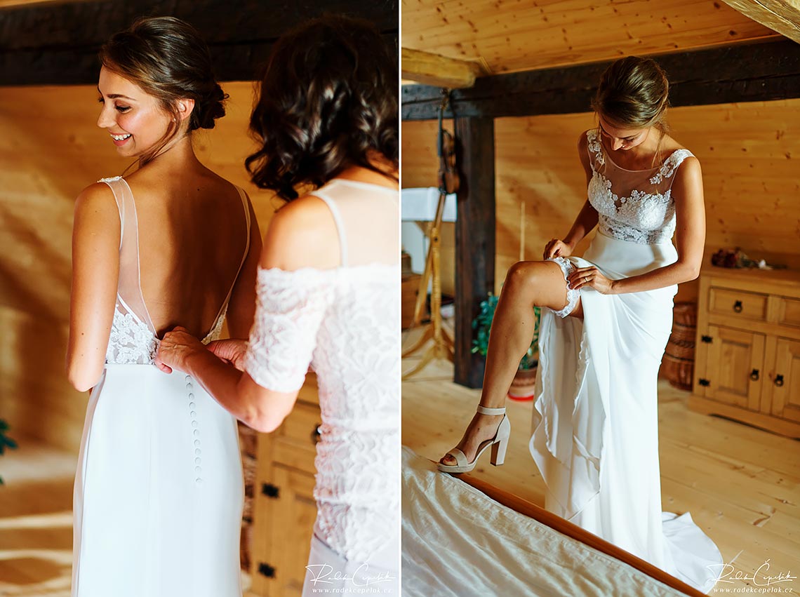 oblékání šatů nevěsty