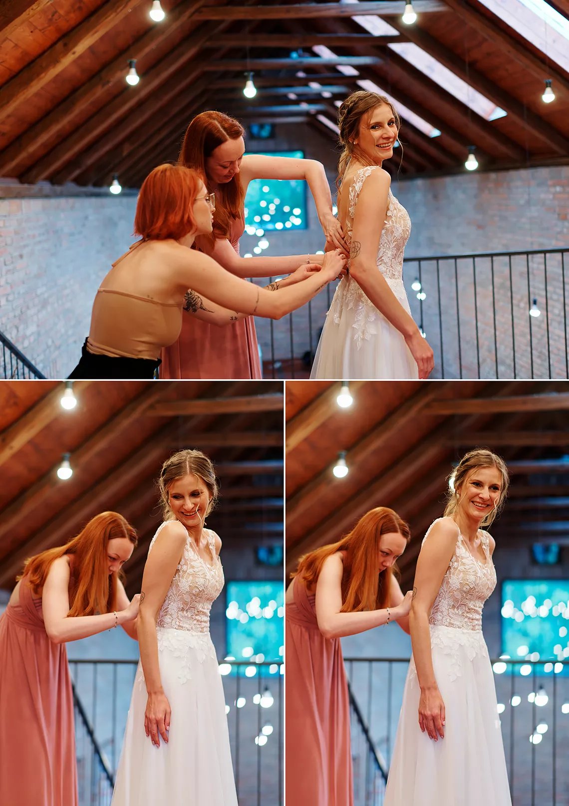 svatební přípravy nevěsty a oblékání svatebních šatů od půjčovny svatební centrum Adina