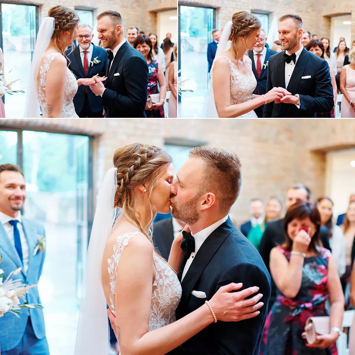 výměna prstýnku a první novomanželský polibek