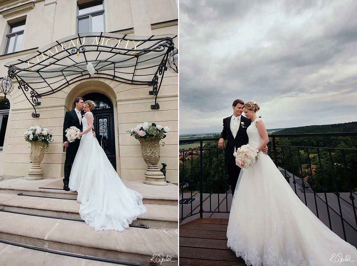 svatební fotografie novomanželů v Chateau Mcely