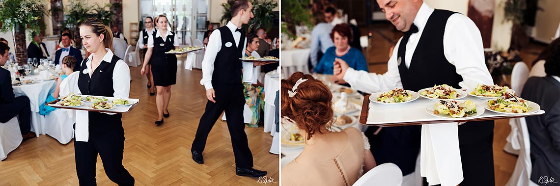 servírování svatební hostiny v hotelu Imperiál v Karlových Varech
