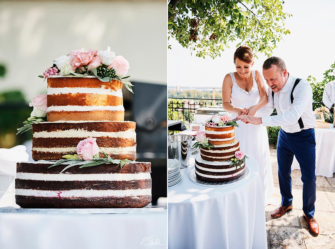 krájení svatebního naked dortu