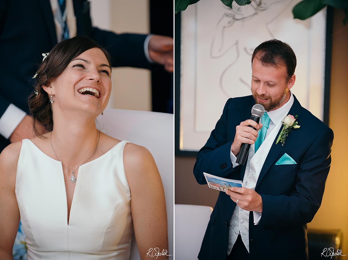 veselá nevěsta při proslovu ženicha