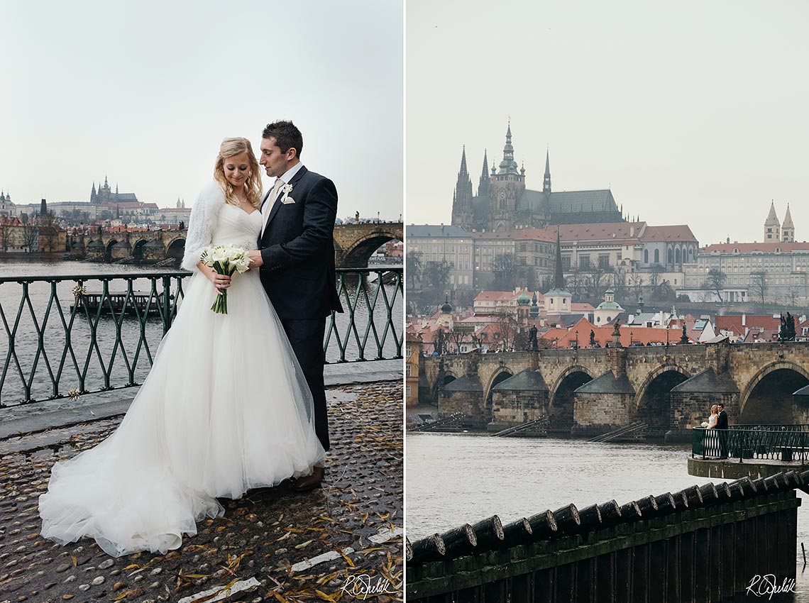 svatební foto ženich a nevěsta s Pražským Hradem