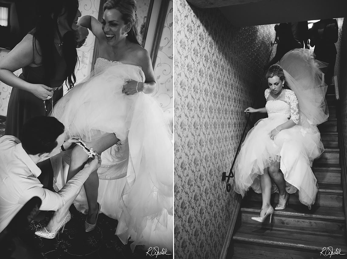 přípravy nevěsty černobílé fotografie v Chateau St. Havel